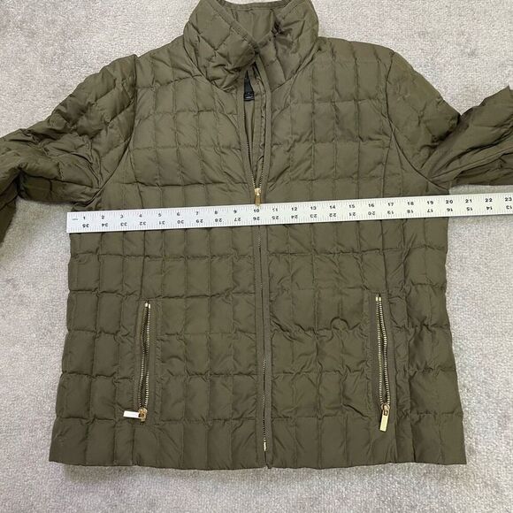 J. Crew Womens Full Zip Quilted Down Puffer Jacket Olive Green Medium Barn Coat - Picture 4 of 5